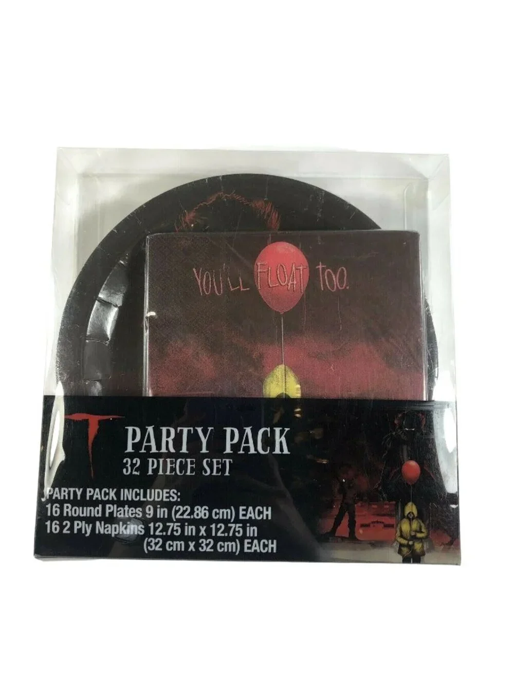 It Pennywise 32 Piece Party Pack Paper Plates Napkins Clown Horror Movie NEW